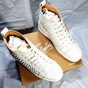 New Christian Louboutin Spike White Leather Sz 10